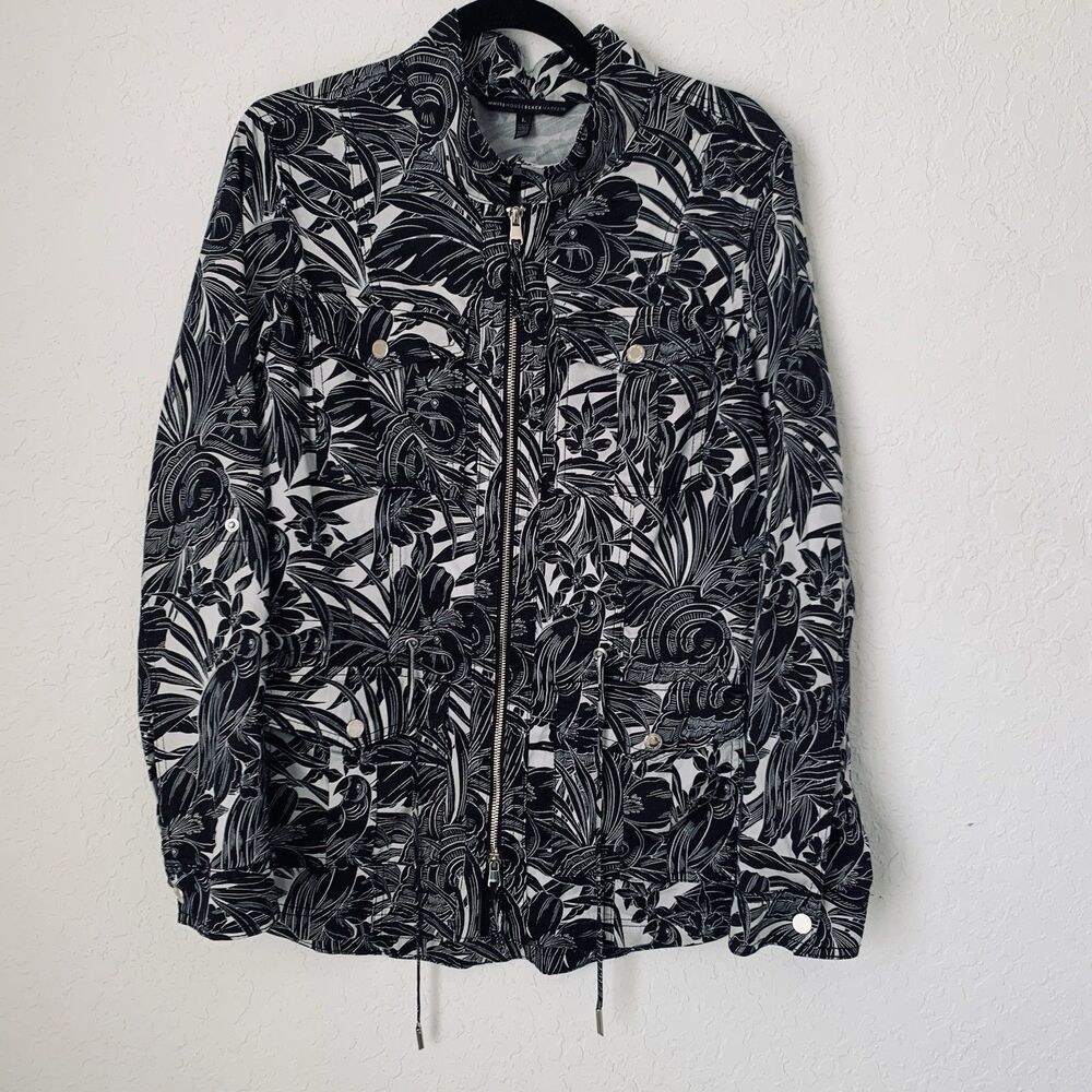 White‎ House Black Market Jacket Utility Parka L Tropical Floral Safari Travel